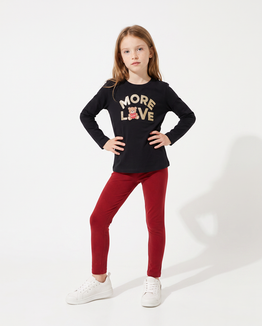 Girls' Leggings with Fleece Lining - Red
