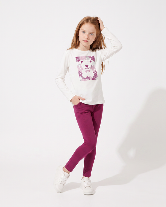 Girls' Leggings with Fleece Lining - Fuxia