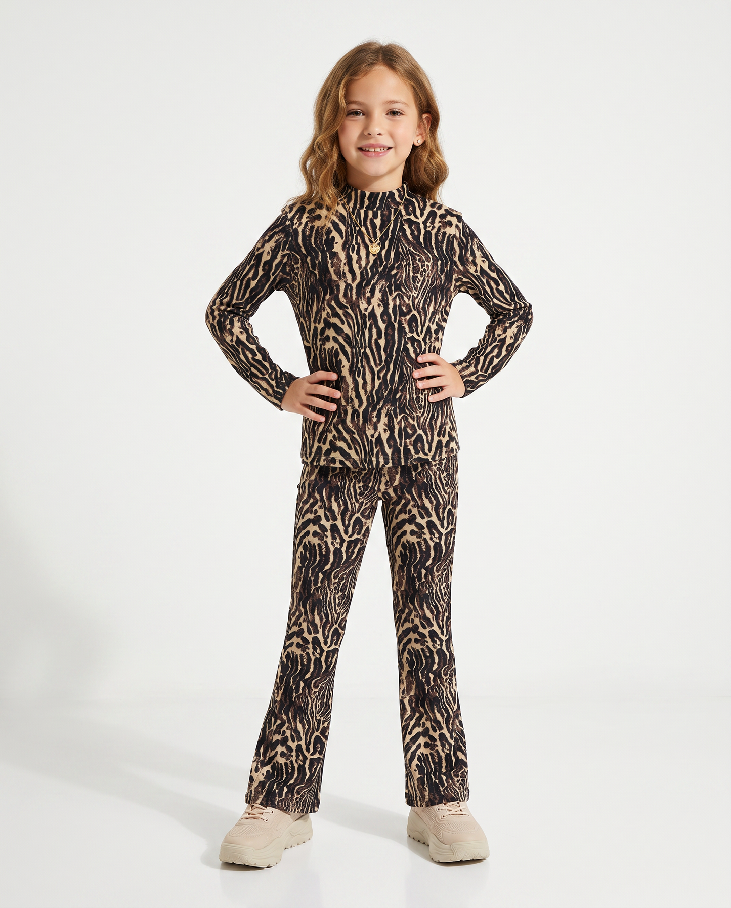 Cheetah and Tiger Print Velvet Turtleneck T-Shirt - Animalier