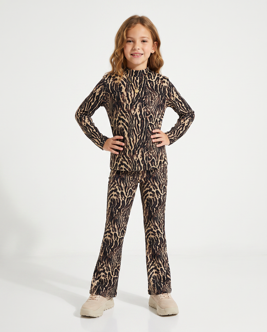 Cheetah and Tiger Print Velvet Turtleneck T-Shirt - Animalier