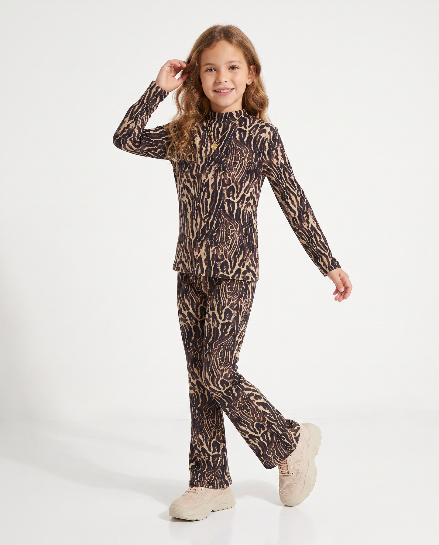 Cheetah and Tiger Print Velvet Turtleneck T-Shirt - Animalier