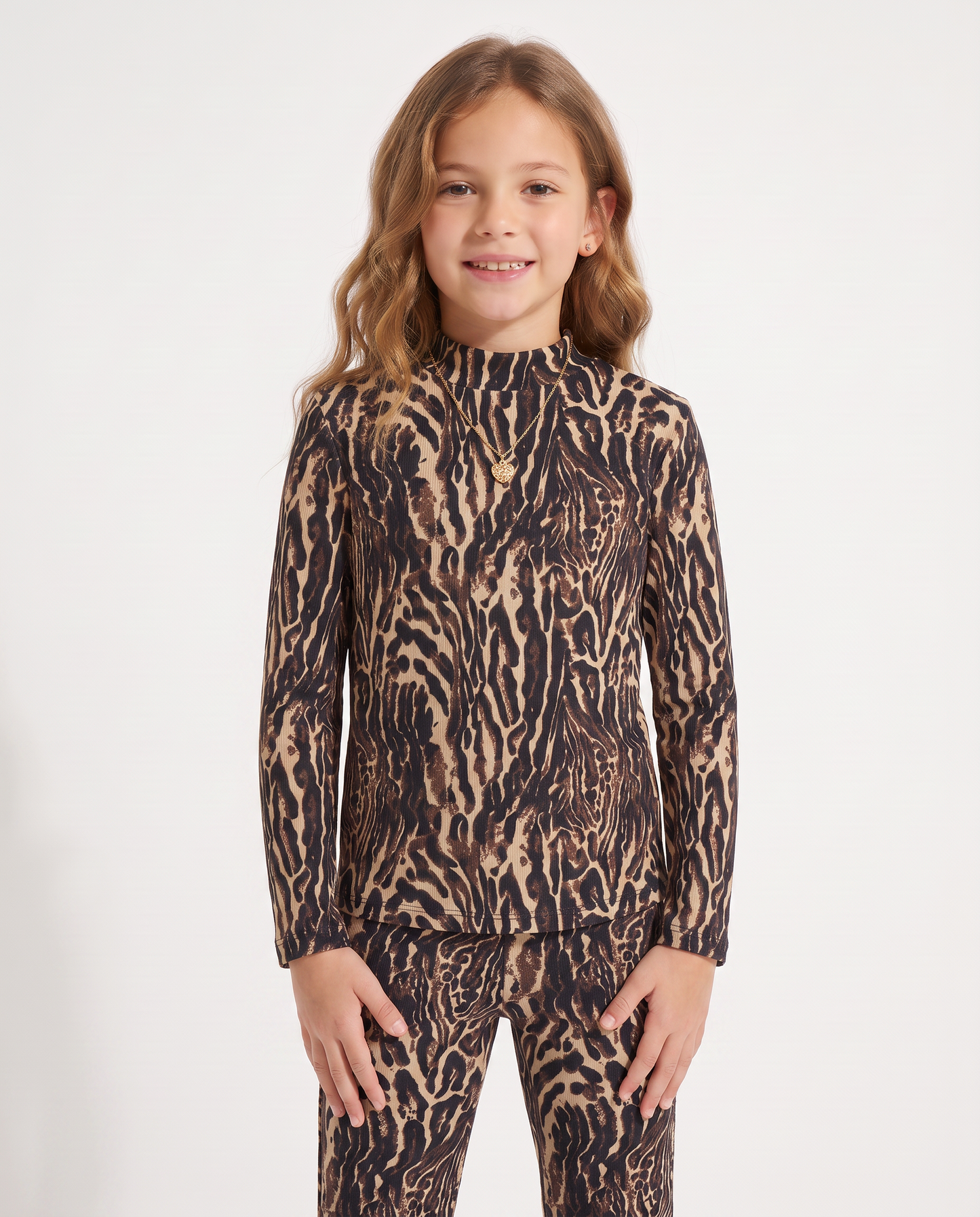 Cheetah and Tiger Print Velvet Turtleneck T-Shirt - Animalier