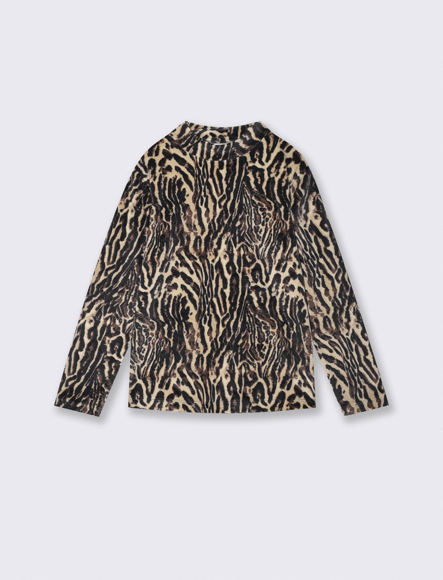 Cheetah and Tiger Print Velvet Turtleneck T-Shirt - Animalier