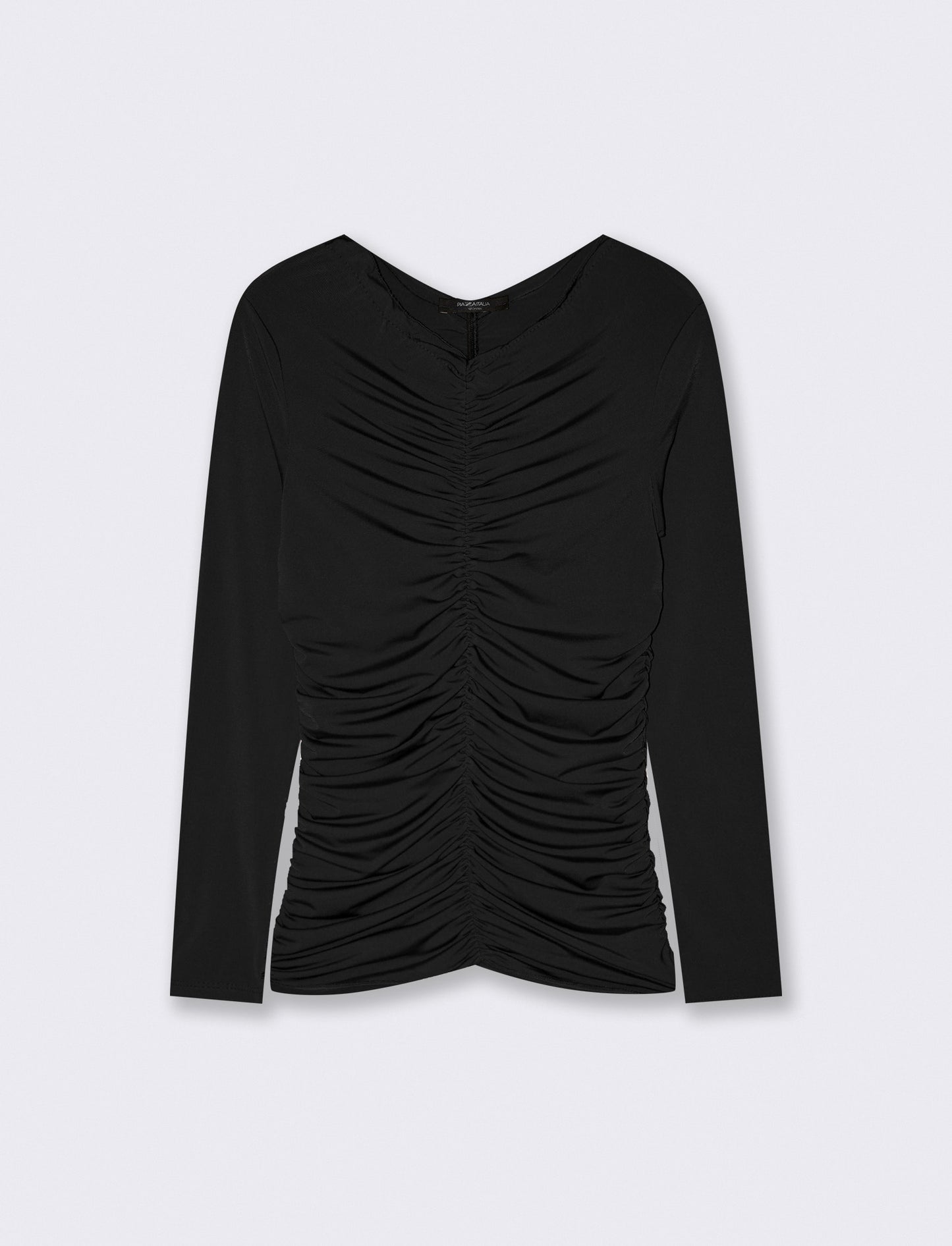 Tshirt elastica manica lunga con arriccio - Nero
