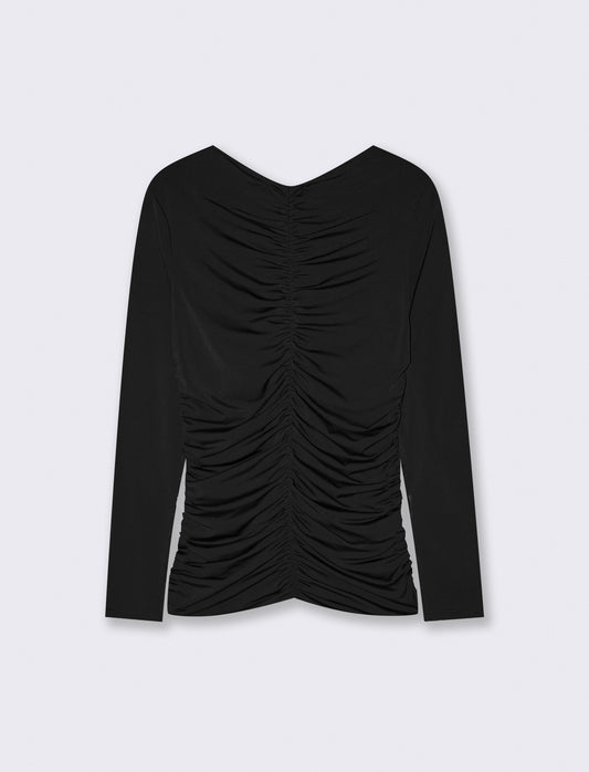 Tshirt elastica manica lunga con arriccio - Nero