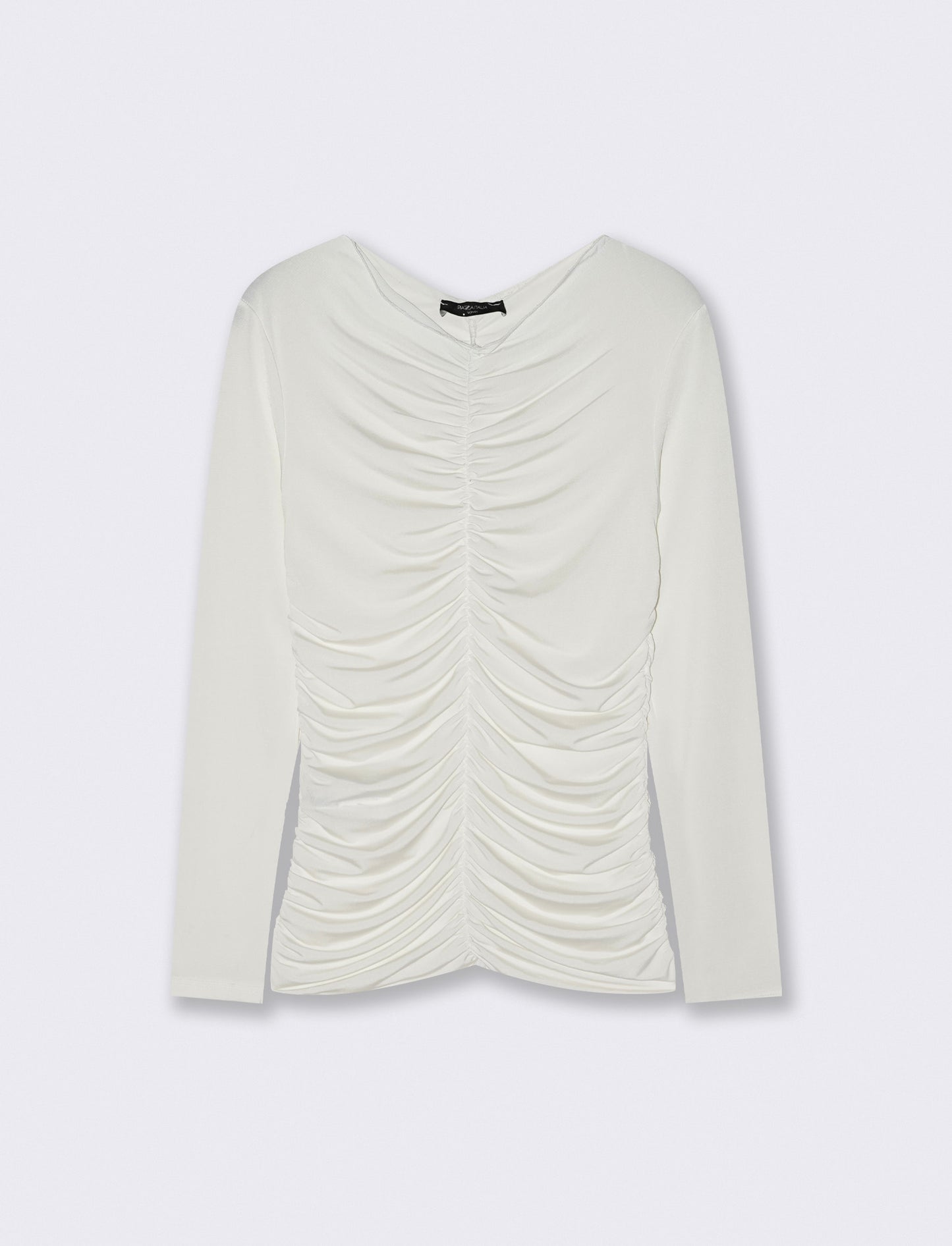 Tshirt elastica manica lunga con arriccio - Bianco latte