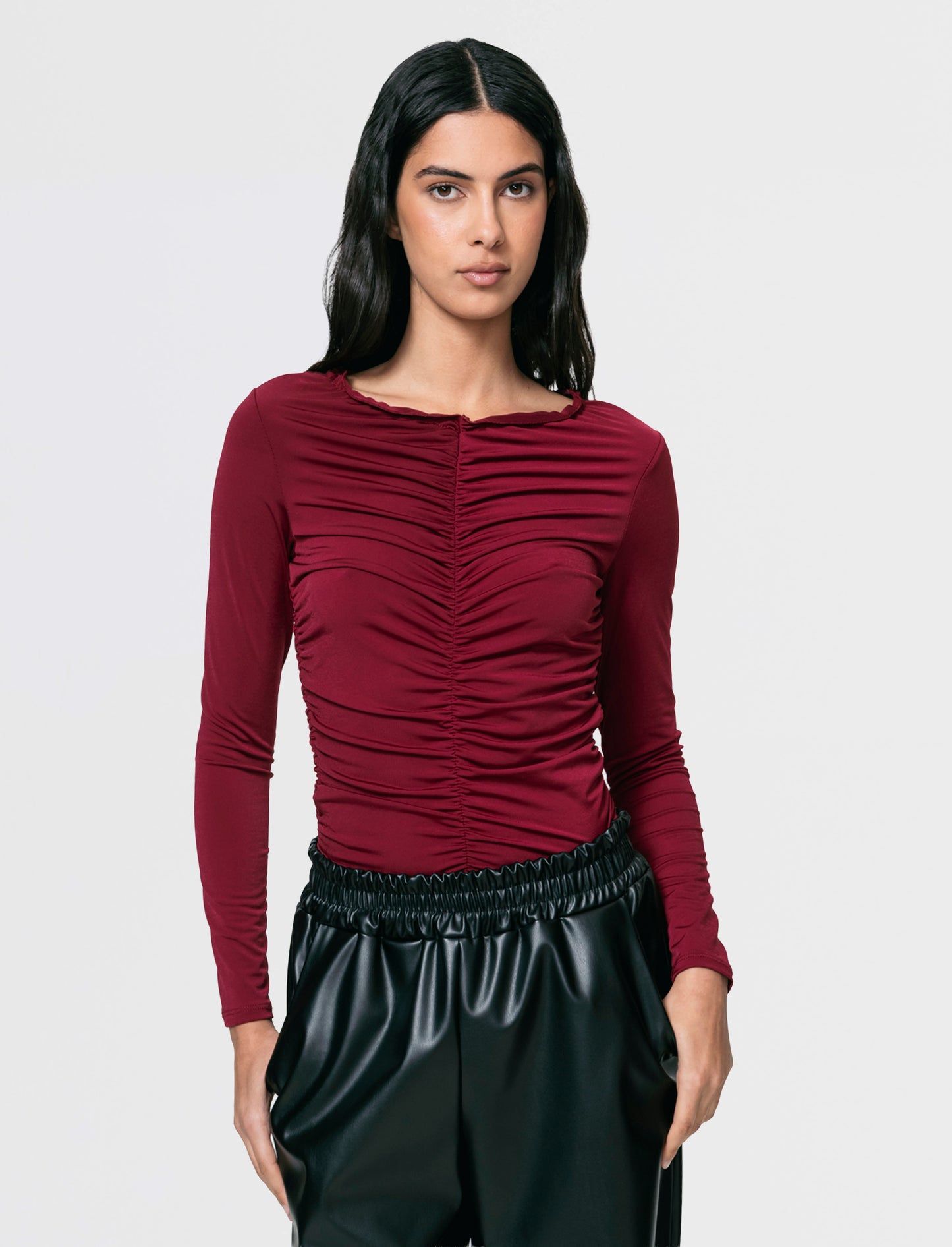 Tshirt elastica manica lunga con arriccio - Bordeaux