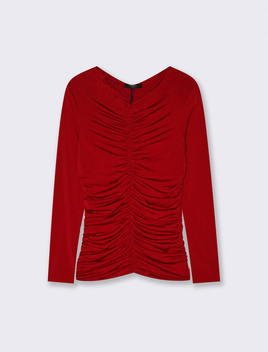 Tshirt elastica manica lunga con arriccio - Rosso