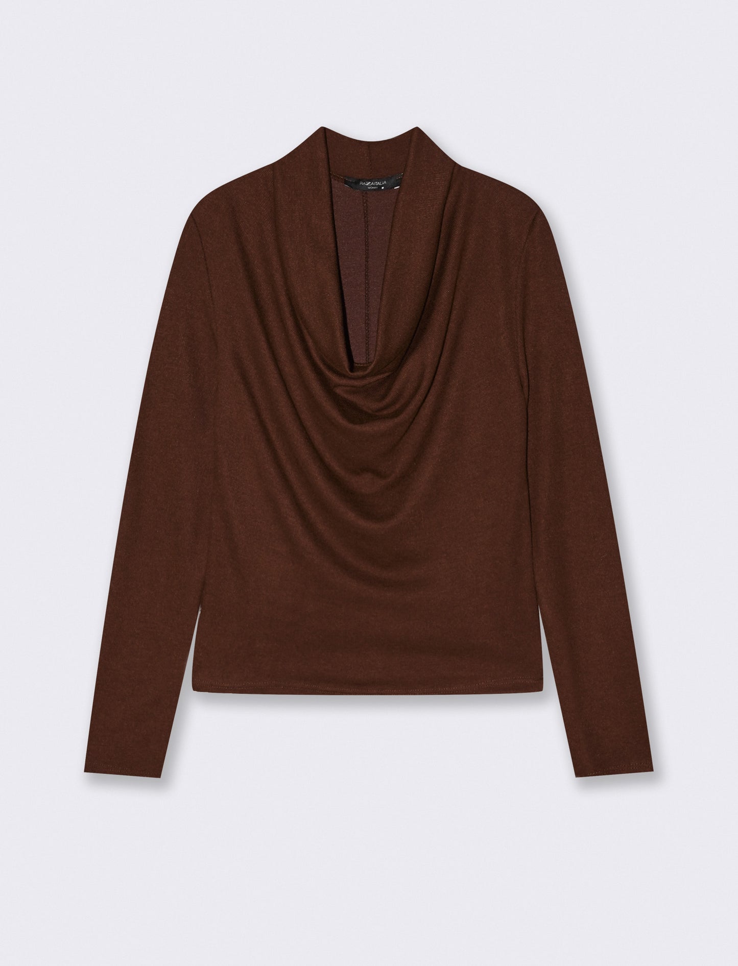Maglia in tessuto morbido con scollo drappeggiato - Moro
