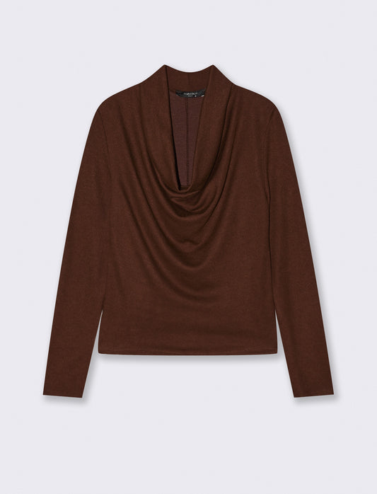 Maglia in tessuto morbido con scollo drappeggiato - Moro