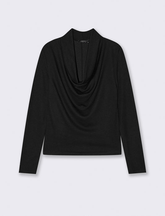 Maglia in tessuto morbido con scollo drappeggiato - Nero