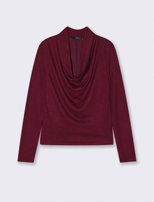 Maglia in tessuto morbido con scollo drappeggiato - Bordeaux