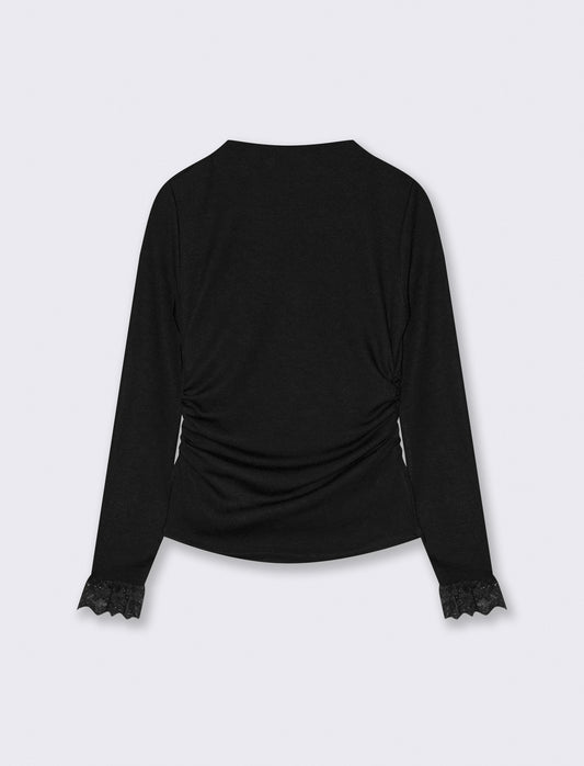 Tshirt manica lunga con pizzo a fondo manica - Nero
