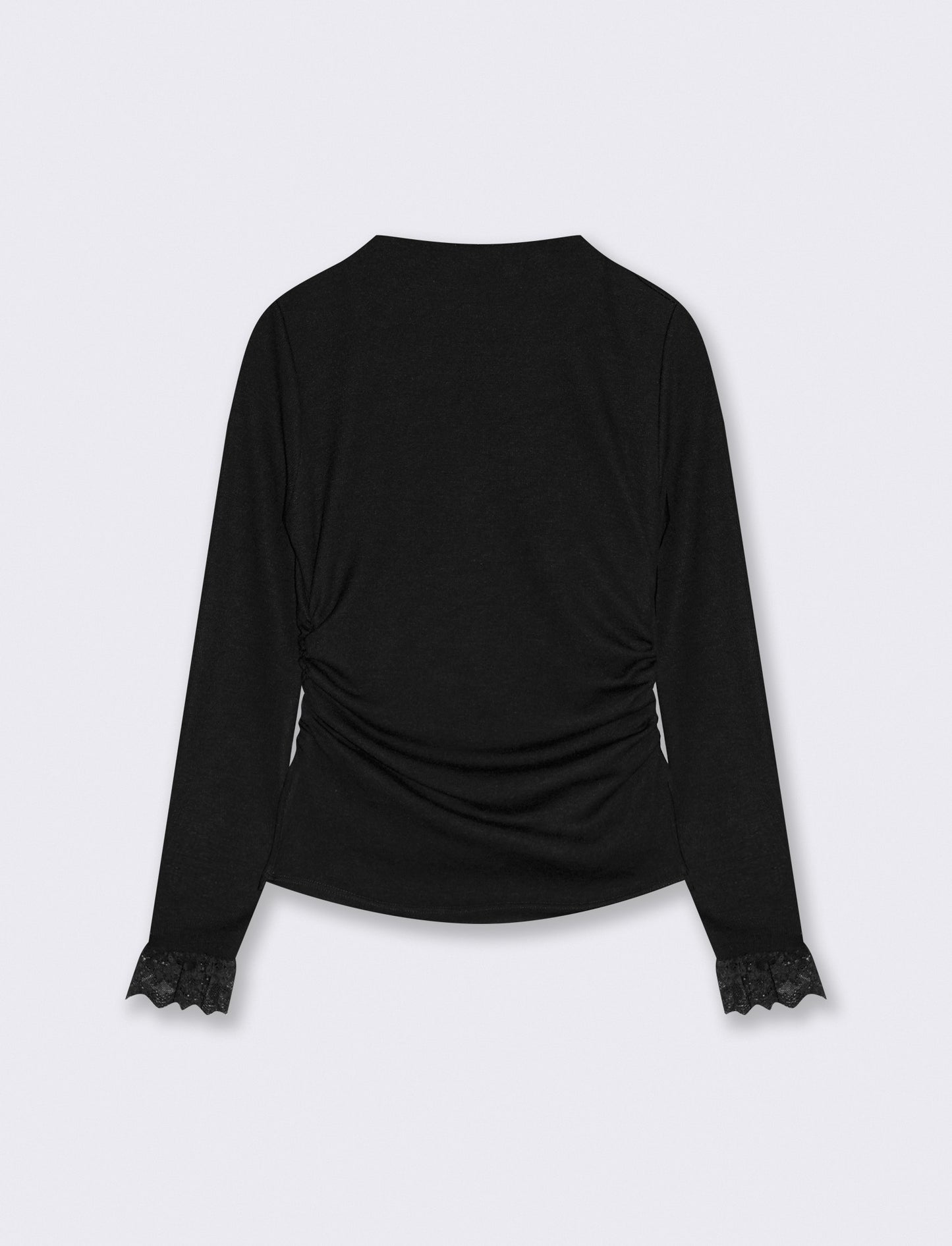 Tshirt manica lunga con pizzo a fondo manica - Nero