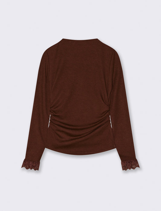 Tshirt manica lunga con pizzo a fondo manica - Moro