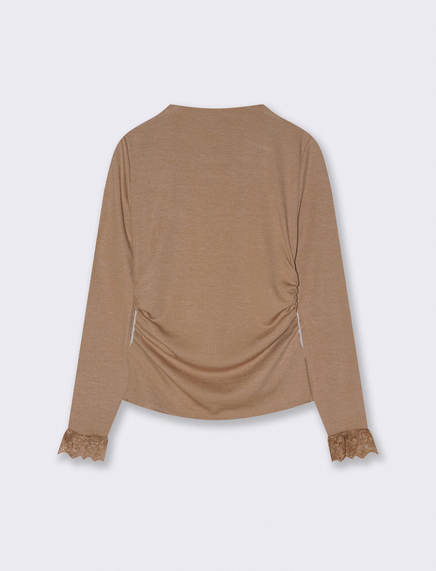 Tshirt manica lunga con pizzo a fondo manica - Cammello