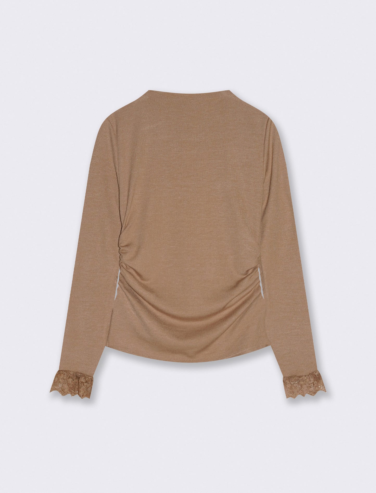 Tshirt manica lunga con pizzo a fondo manica - Cammello