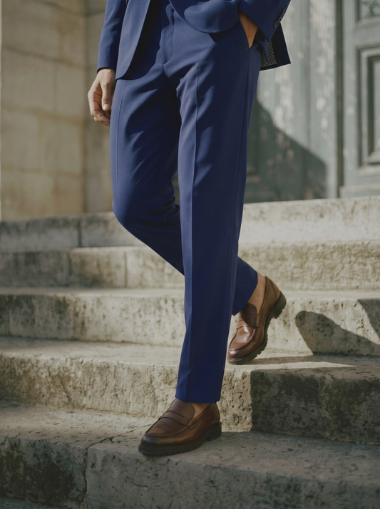 Formal Fit Pants with Detailed Pockets - Blue