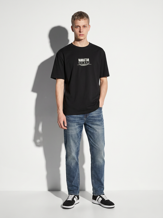 T-shirt cotone con stampa a rilievo - Nero