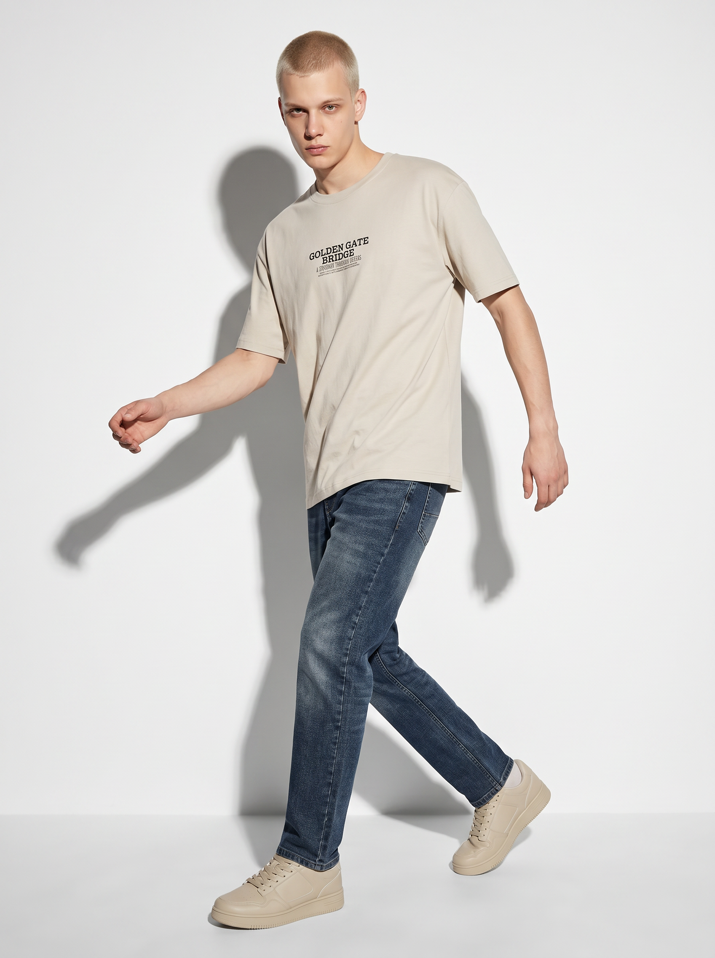 T-shirt cotone con stampa a rilievo - Beige