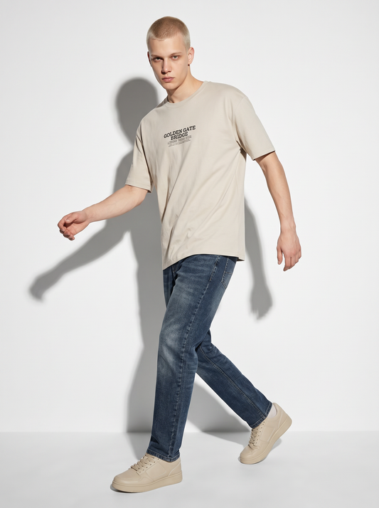 T-shirt cotone con stampa a rilievo - Beige