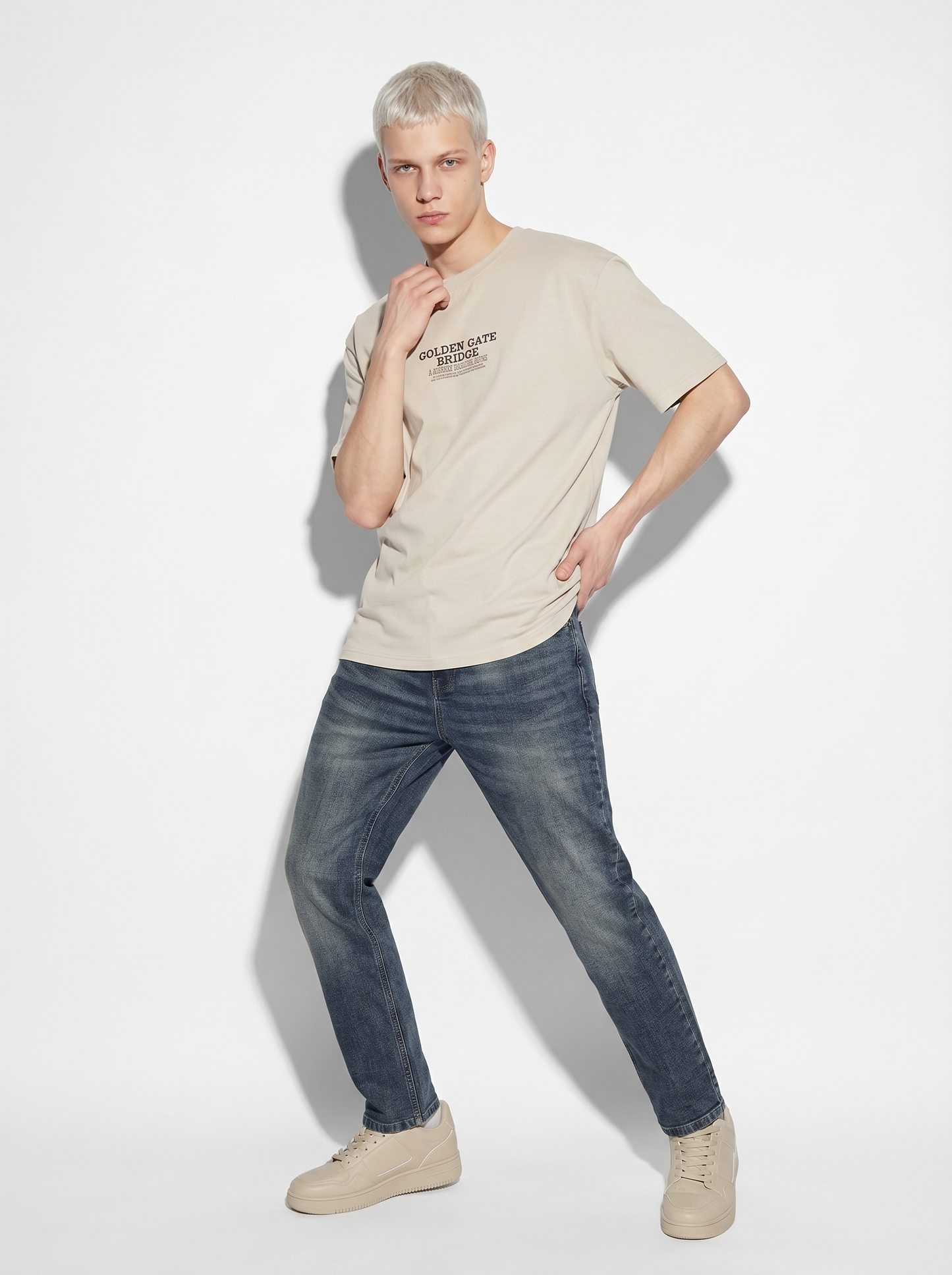 T-shirt cotone con stampa a rilievo - Beige