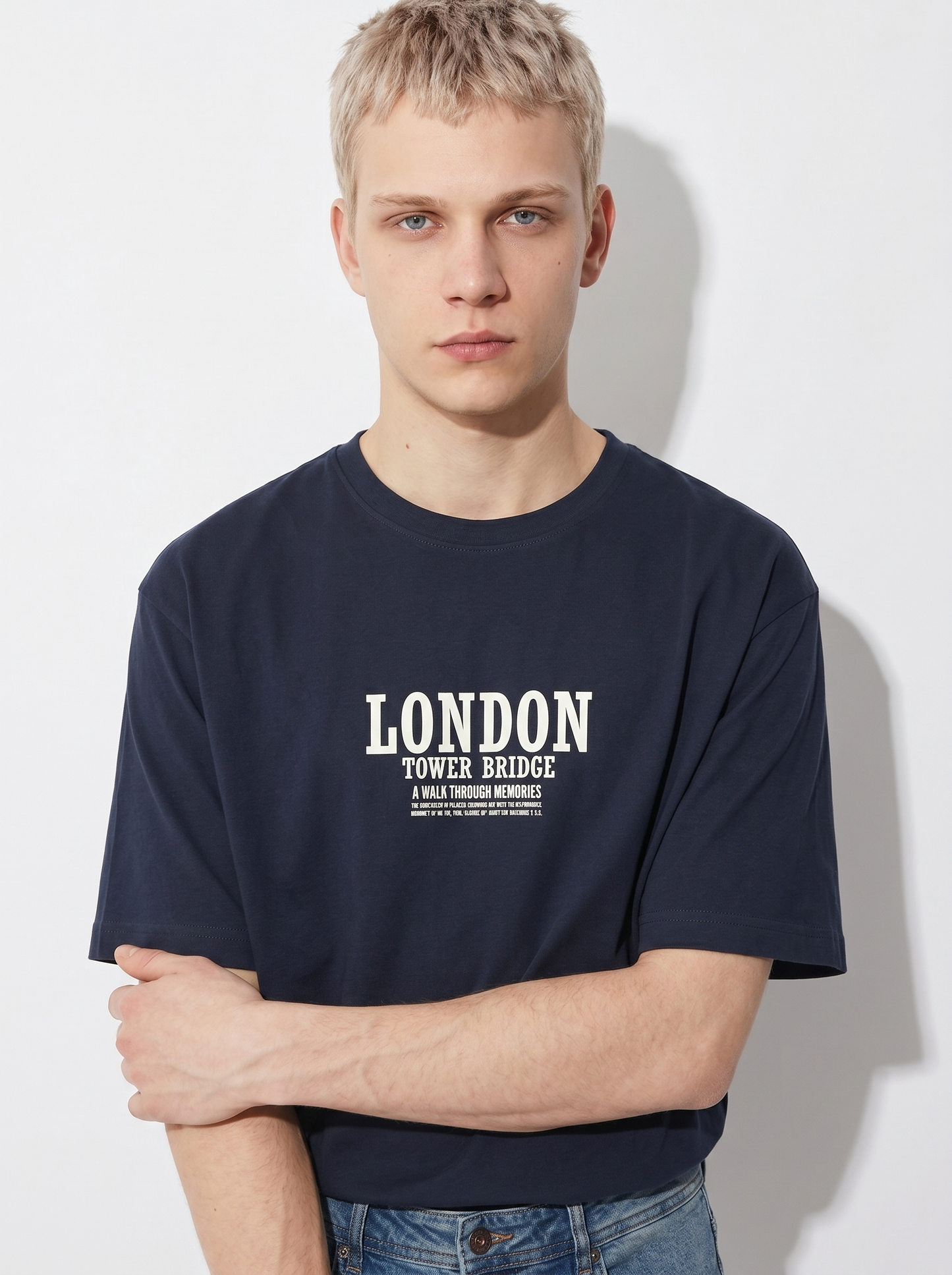 T-shirt cotone con stampa a rilievo - Blu