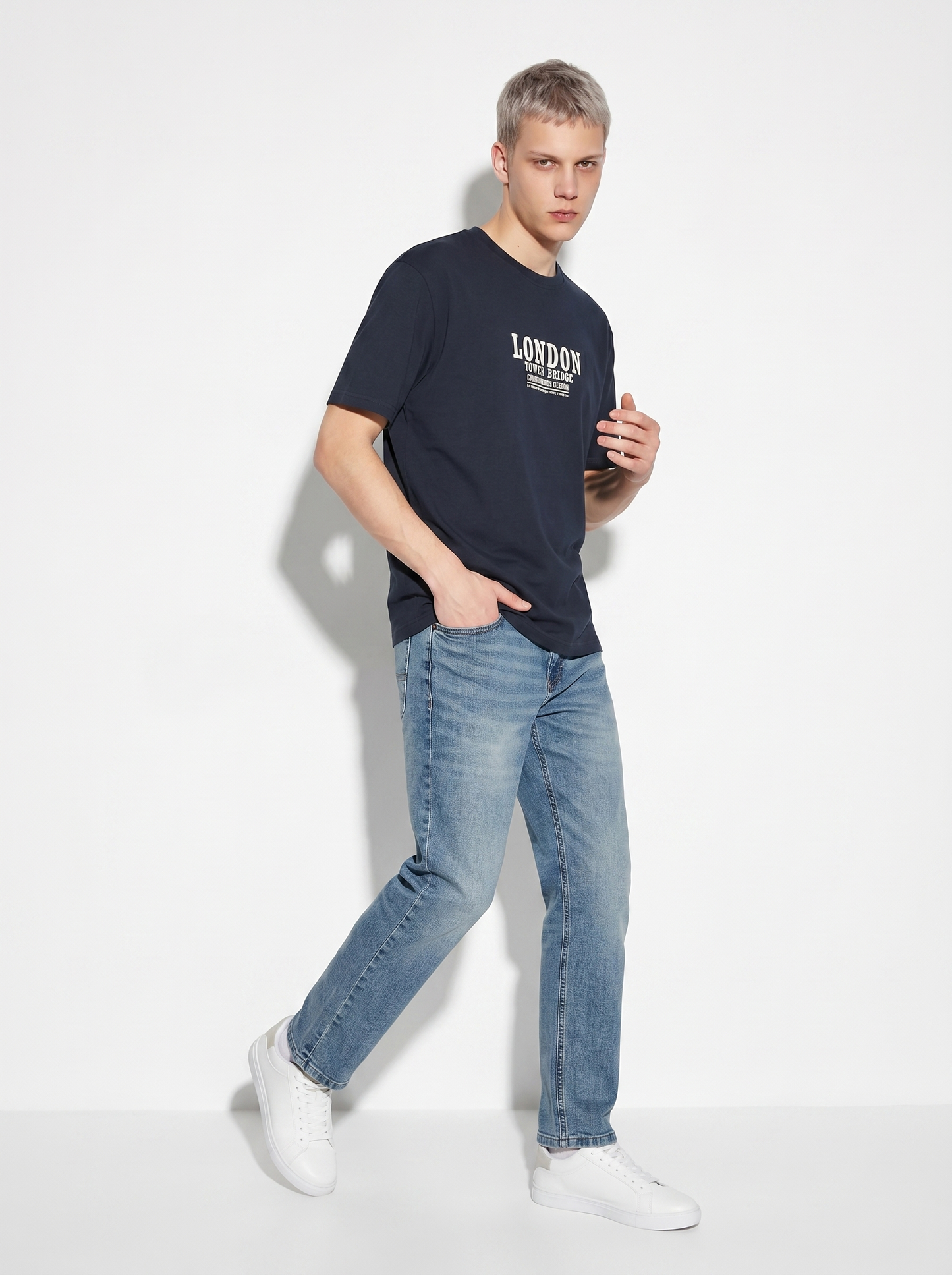 T-shirt cotone con stampa a rilievo - Blu
