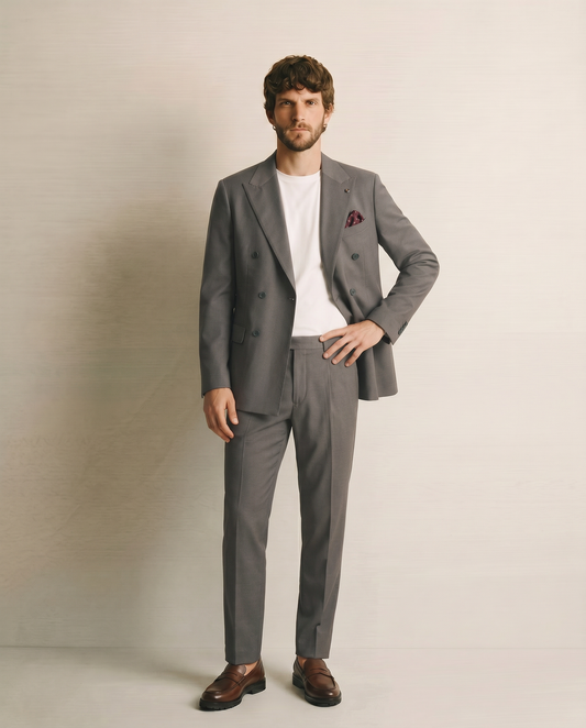 Double Breasted Blazer Formal Fit Elegant - Grey