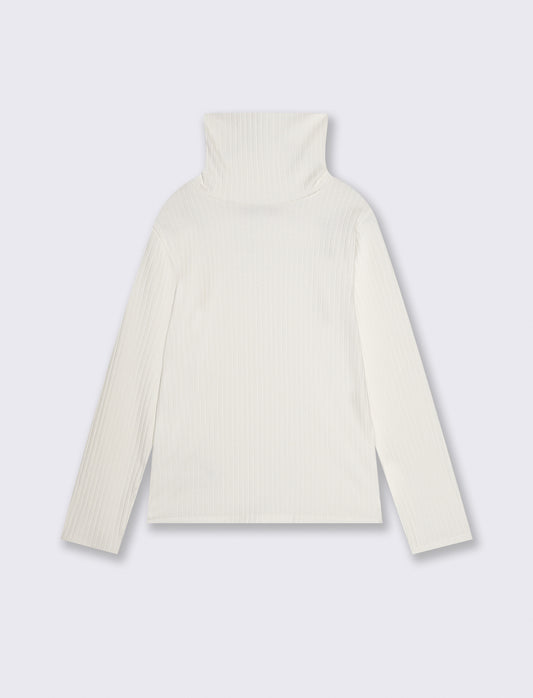 High Neck Ribbed Sweater for Girls - White