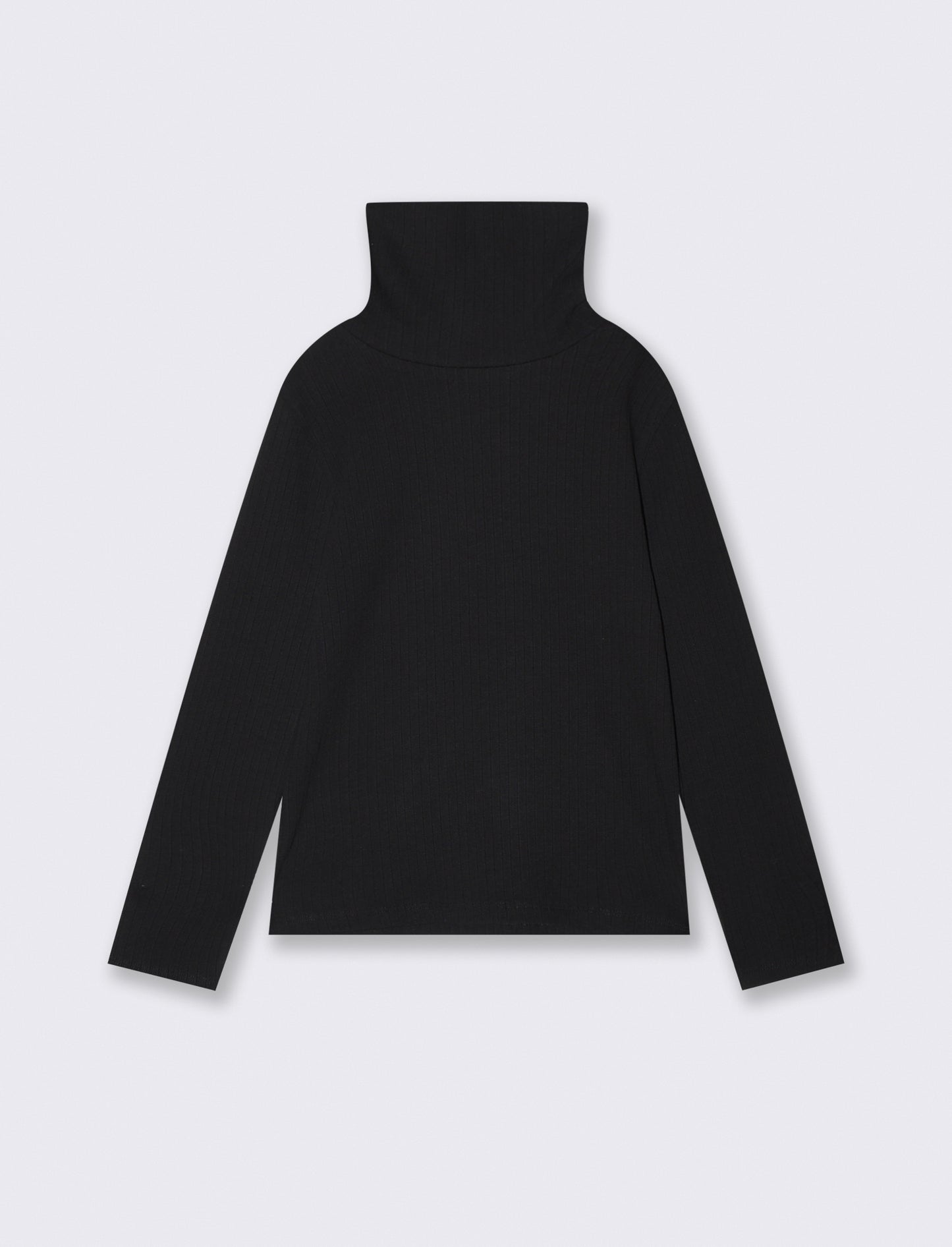 Maglia collo alto per bambina in costina - Nero