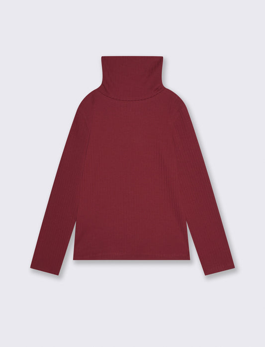 High Neck Ribbed Sweater for Girls - Red