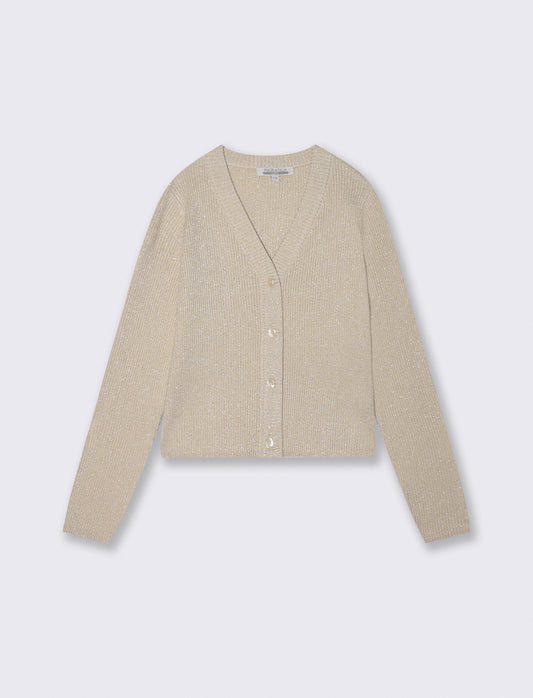 Cardigan metallizzato da bambina scollo V - Beige