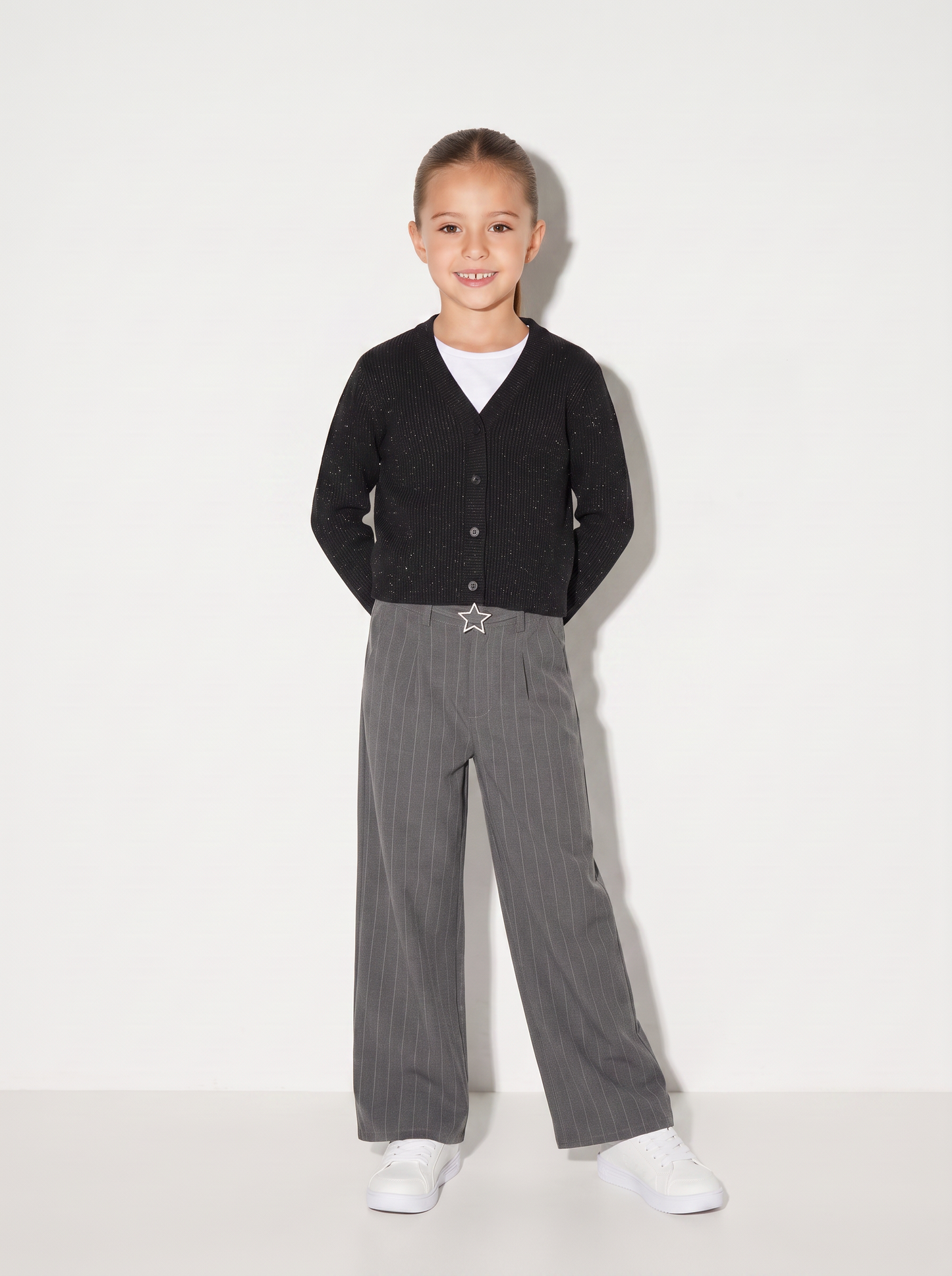 Cardigan metallizzato da bambina scollo V - Nero