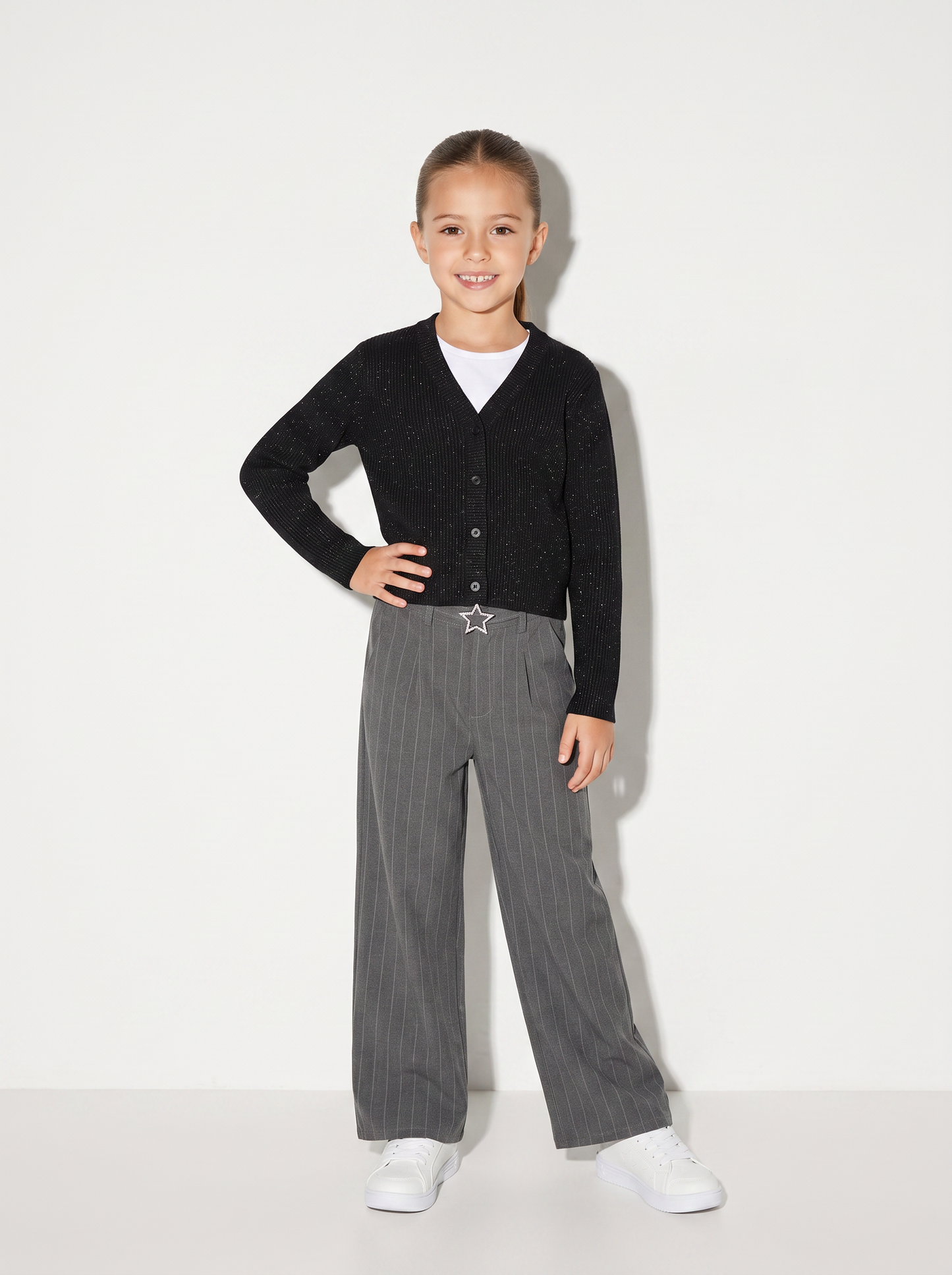 Cardigan metallizzato da bambina scollo V - Nero
