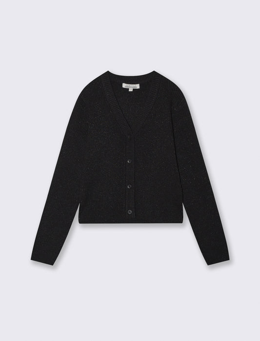 Metallic V-neck Cardigan for Girls - Black