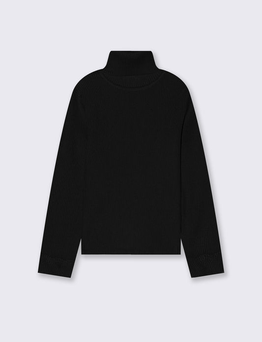 High-neck sweater with metallic cuff - Black