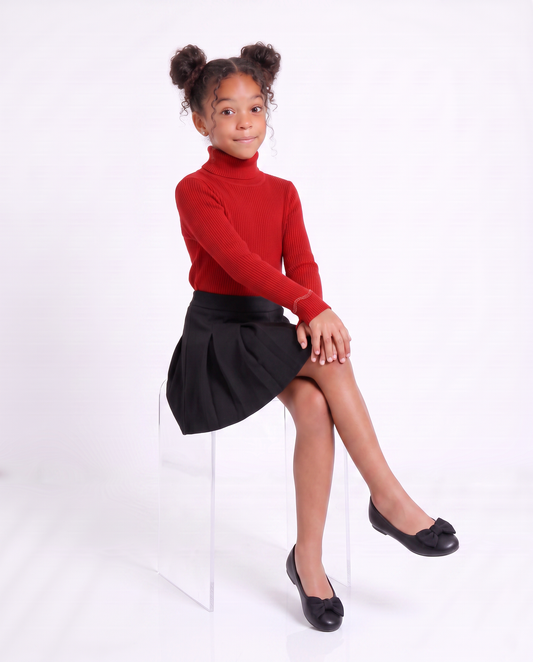 High-neck sweater with metallic cuff - Red