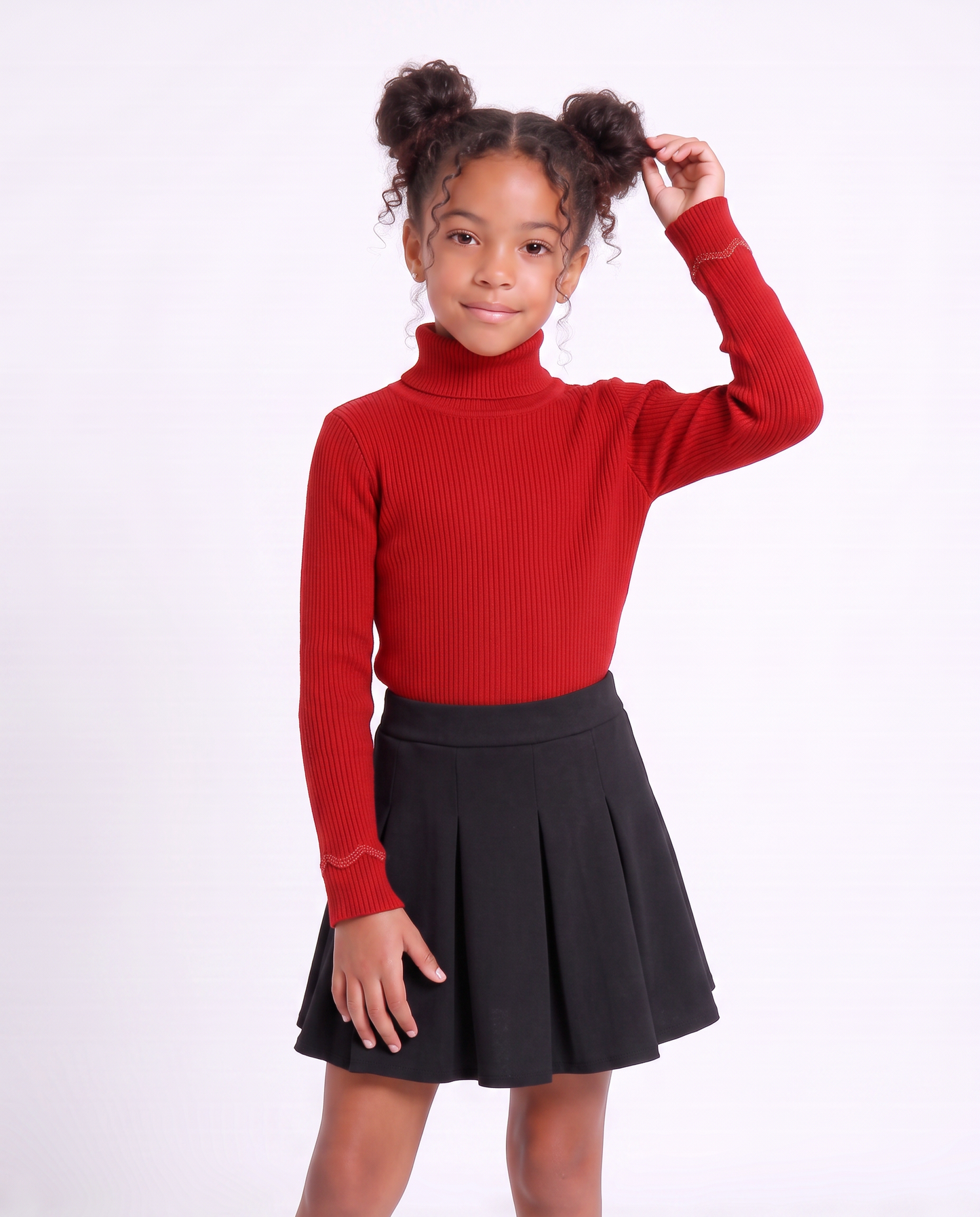 High-neck sweater with metallic cuff - Red