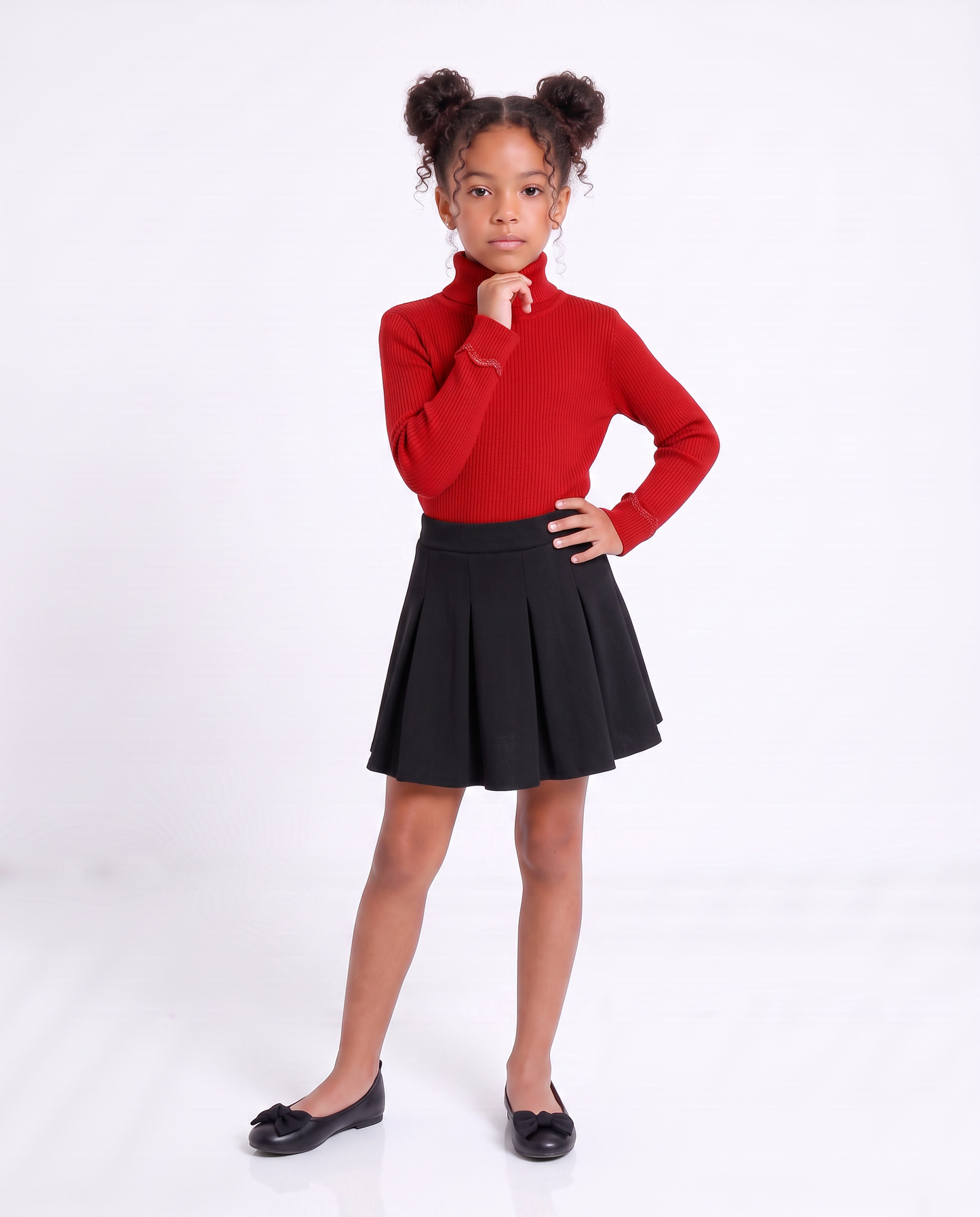 High-neck sweater with metallic cuff - Red