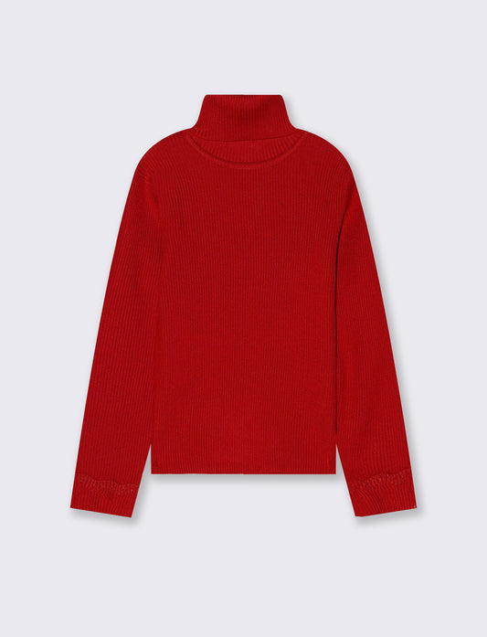 High-neck sweater with metallic cuff - Red