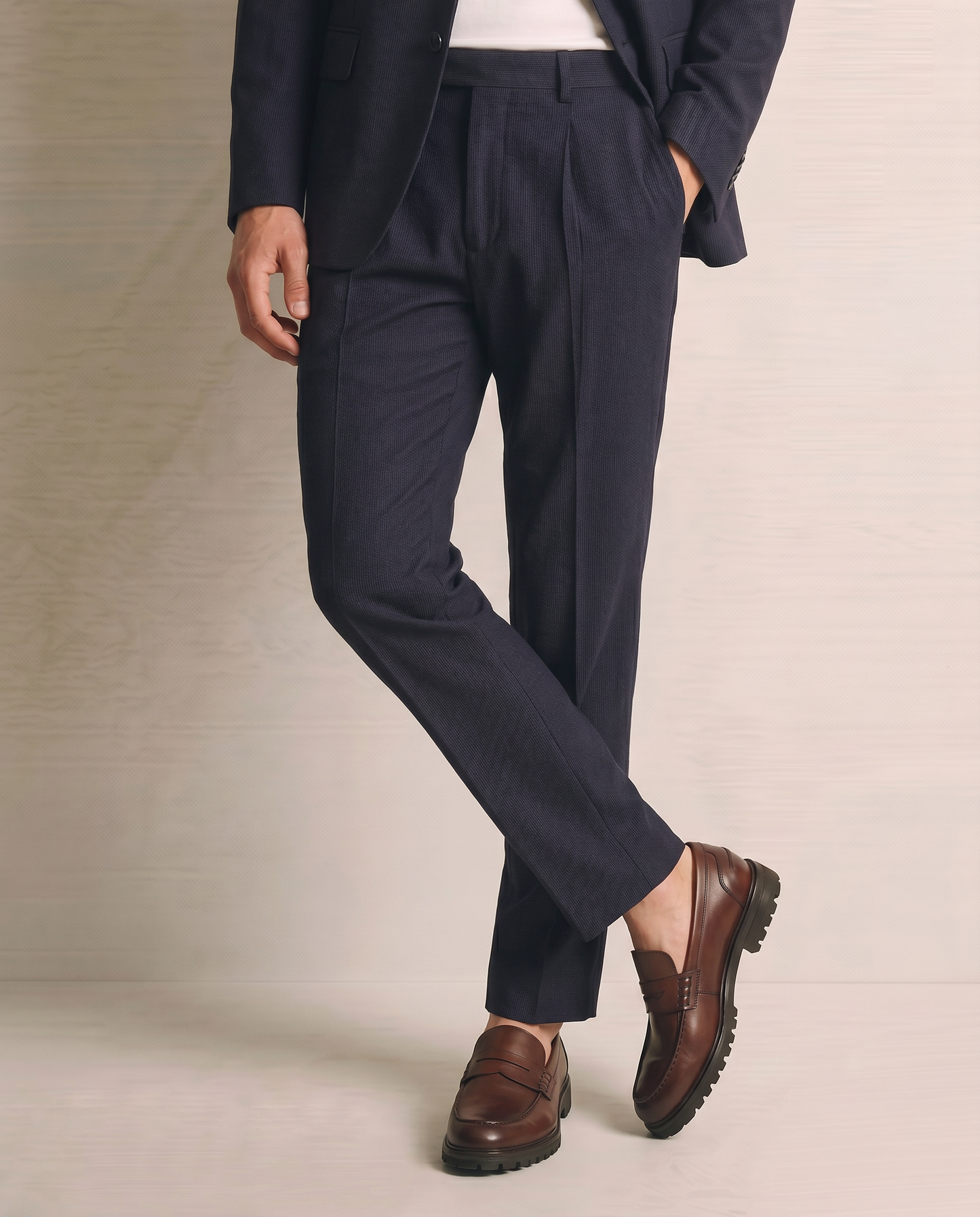 Pantaloni Formal Fit Effetto Occhio di Pernice - Blu