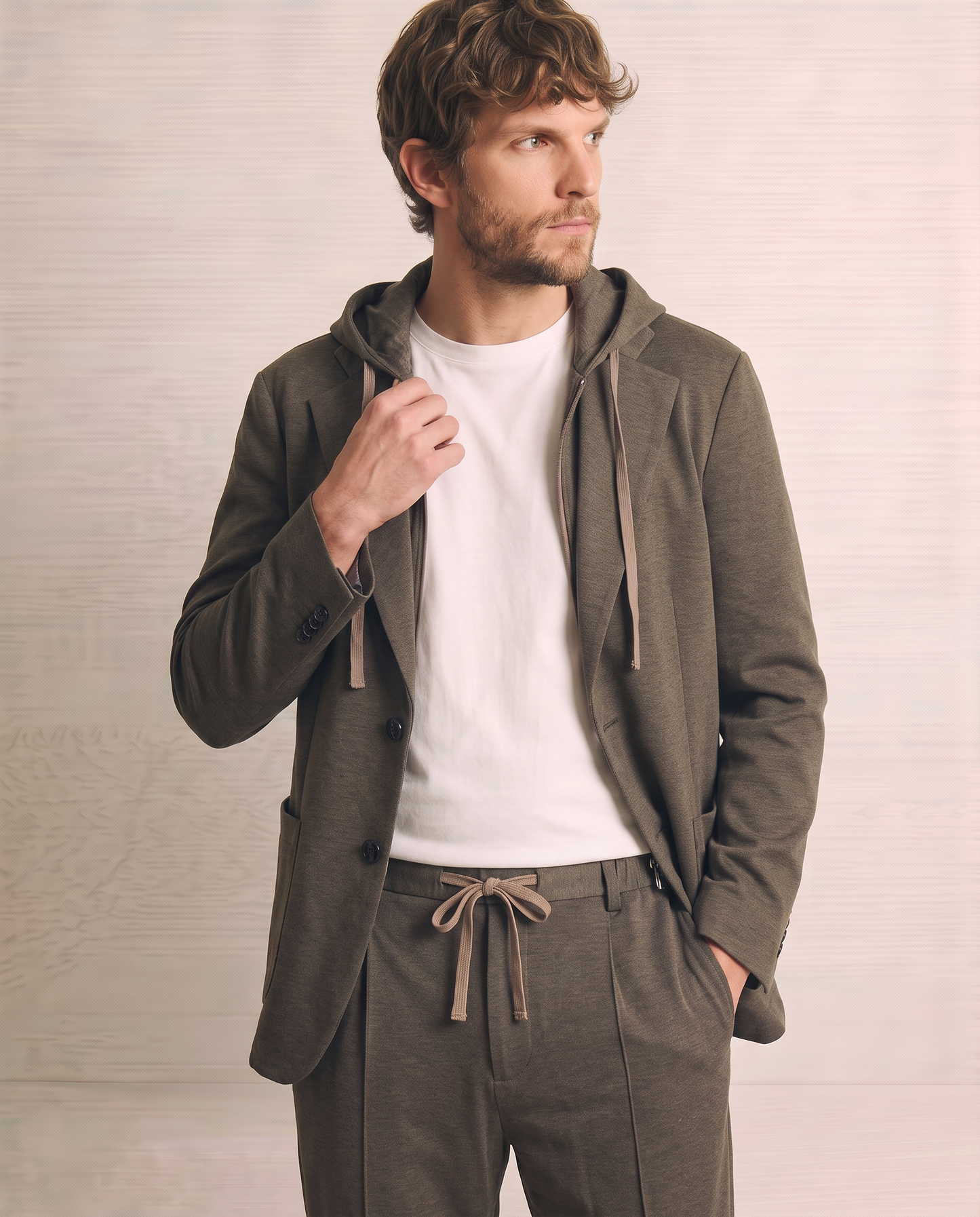 Blazer formale con cappuccio regolabile - Moro