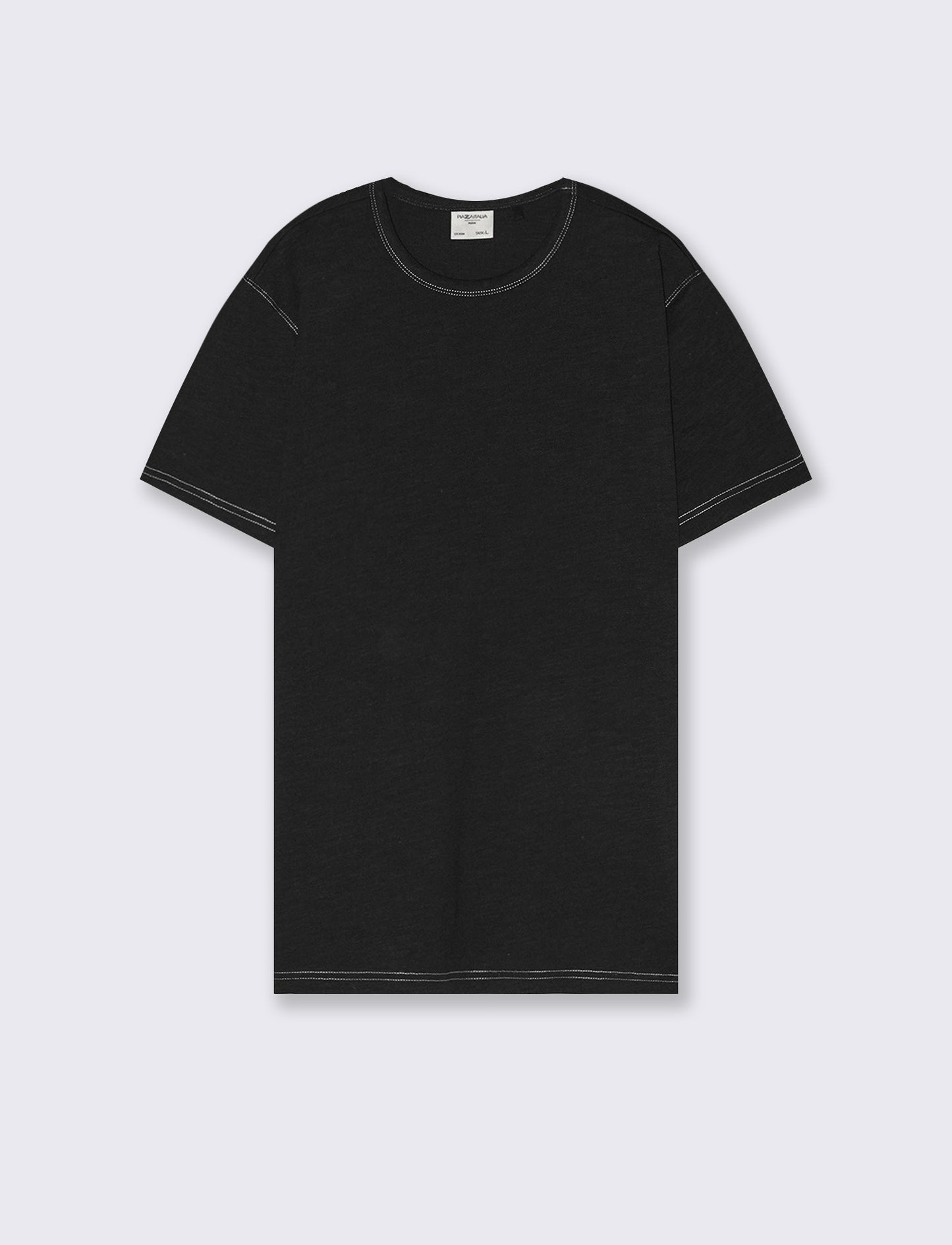 T-shirt slub con impunture a contrasto - Nero