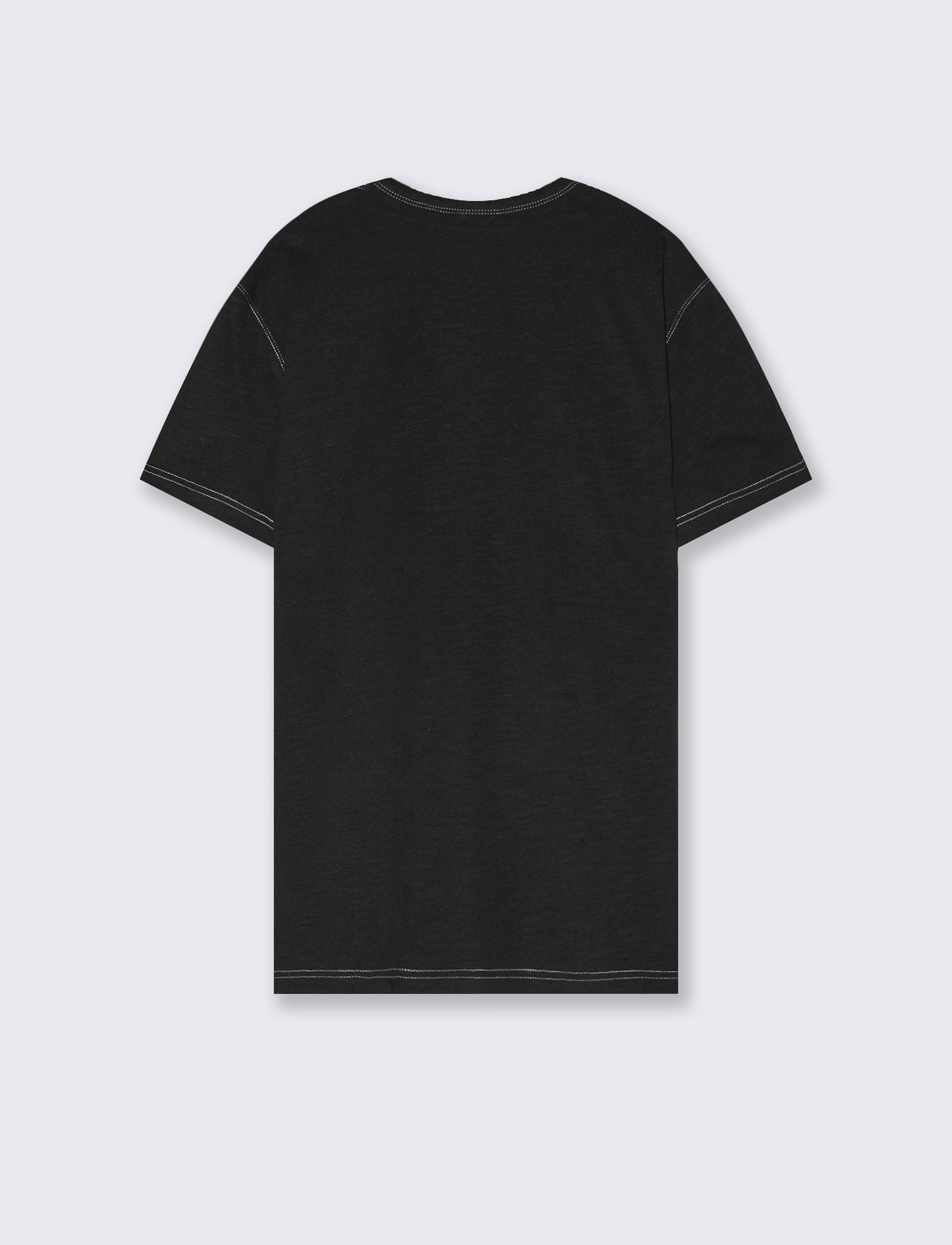 T-shirt slub con impunture a contrasto - Nero