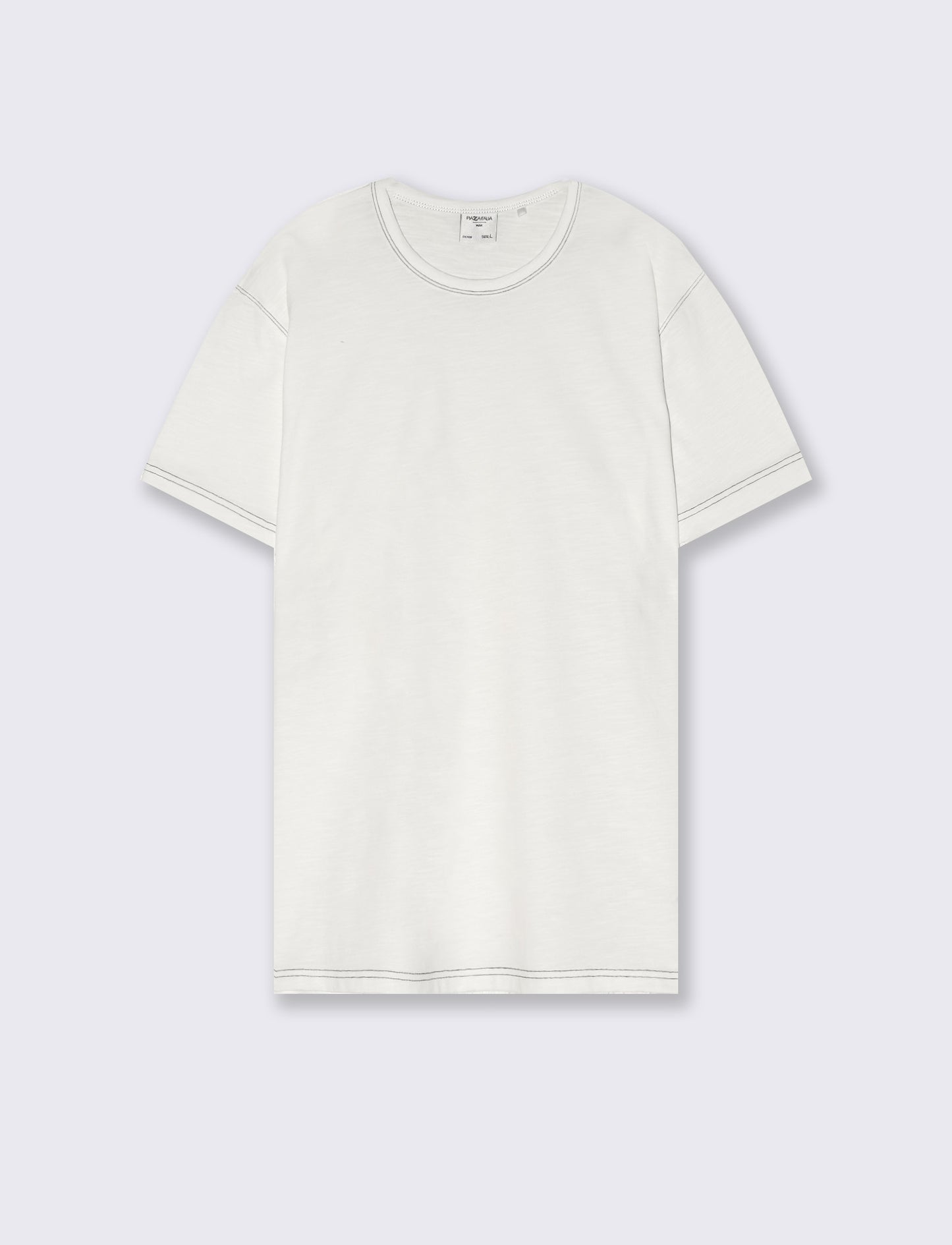 T-shirt slub con impunture a contrasto - Bianco