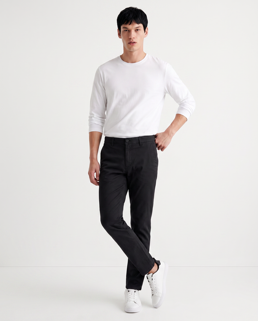Pantaloni Chino Slim Fit in Cotone Twill - Nero