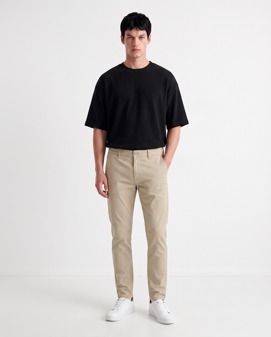 Pantaloni Chino Slim Fit in Cotone Twill - Sabbia