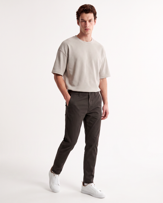 Pantaloni Chino Slim Fit in Cotone Twill - Moro