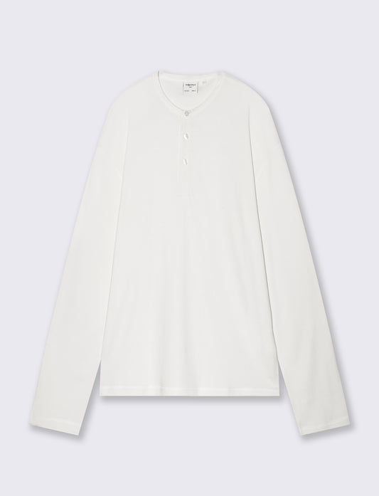 T-shirt Serafino a costine con maniche lunghe - Bianco